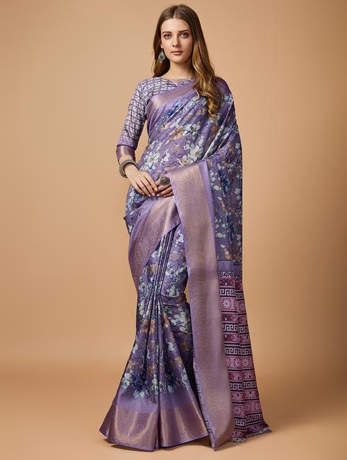 women floral printed bordered saree with blouse - 21345340 - Very Small Image - 1