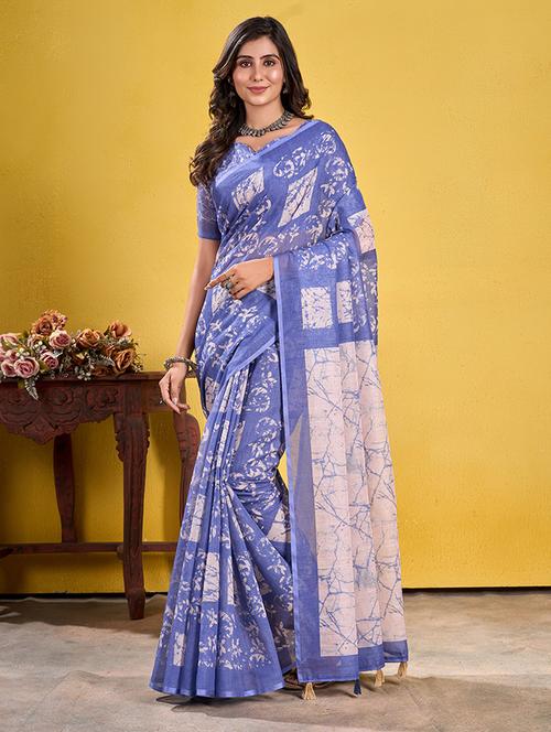 women printed saree with blouse - 21345354 - Very Small Image - 1