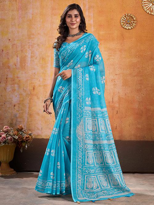 women printed saree with blouse - 21345358 - Very Small Image - 1