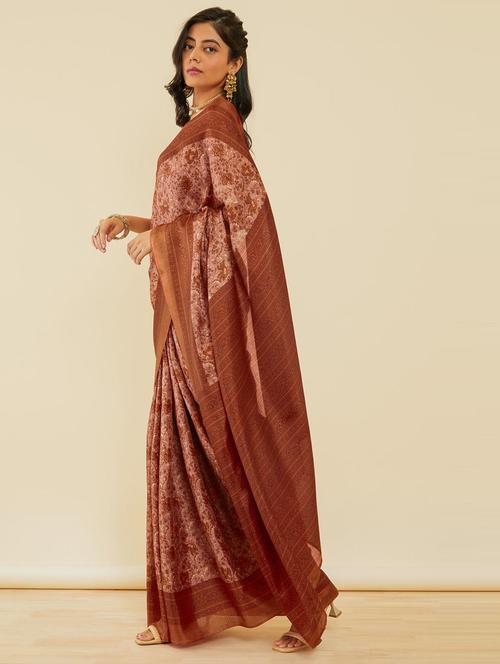 brown art silk printed saree with blouse - 21345740 - Very Small Image - 1