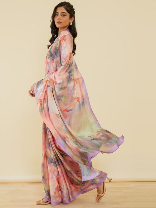 lavender crepe printed saree - 21345751 - Very Small Image - 1