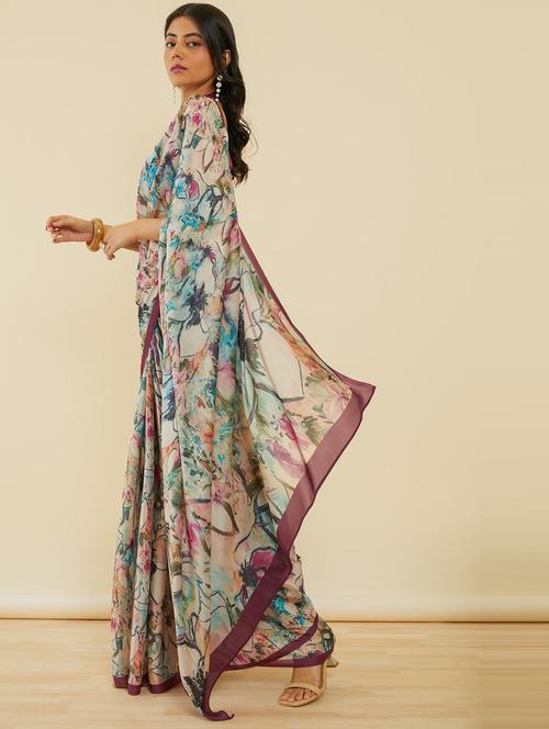 peach crepe printed saree - 21345755 - Very Small Image - 1