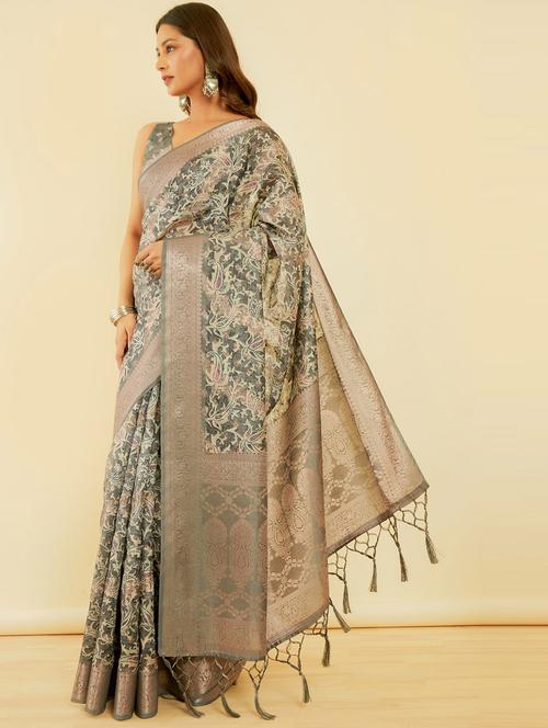grey printed saree - 21345768 - Very Small Image - 1