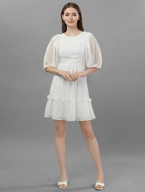 women white georgette fit & flare dress - 21345809 - Very Small Image - 1