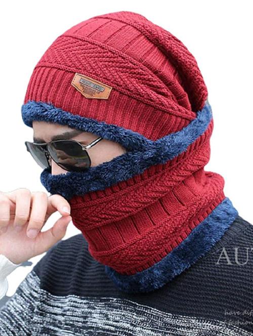 men woolen cap with neck warmer - 21346476 - Very Small Image - 1
