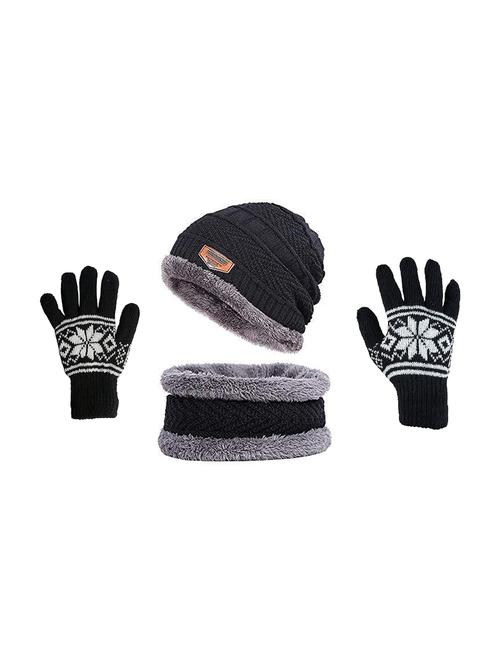 unisex self design winter beanies with gloves & neck wrap combo set - 21346478 - Very Small Image - 1