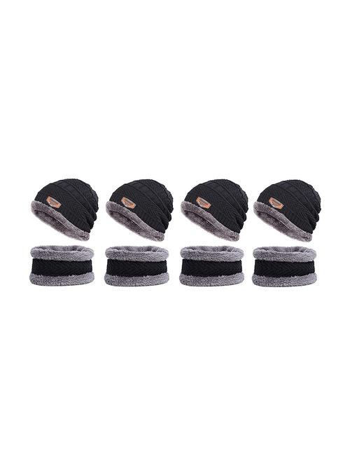 unisex self design pack of 4 winter beanies with neck wrap combo set - 21346483 - Very Small Image - 1