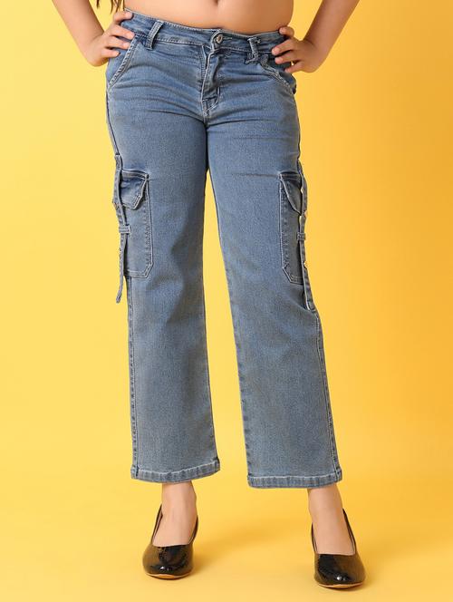 girl solid mid rise cargo jean - 21347325 - Very Small Image - 1