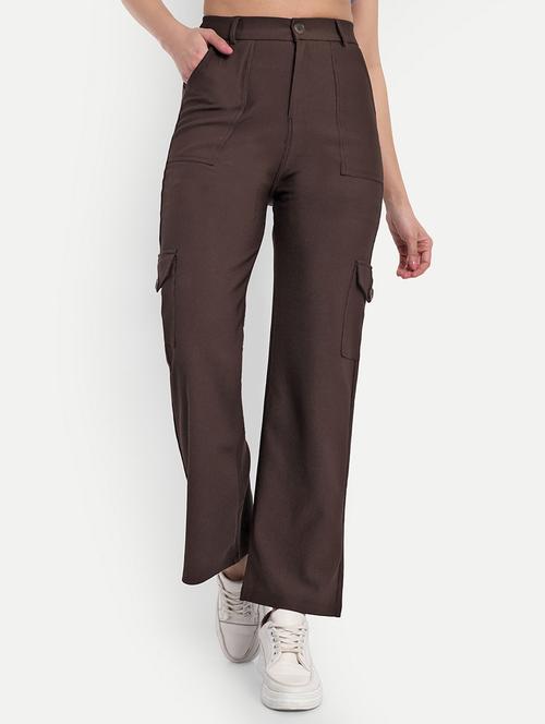 women brown solids cargo trousers - 21347694 - Very Small Image - 1