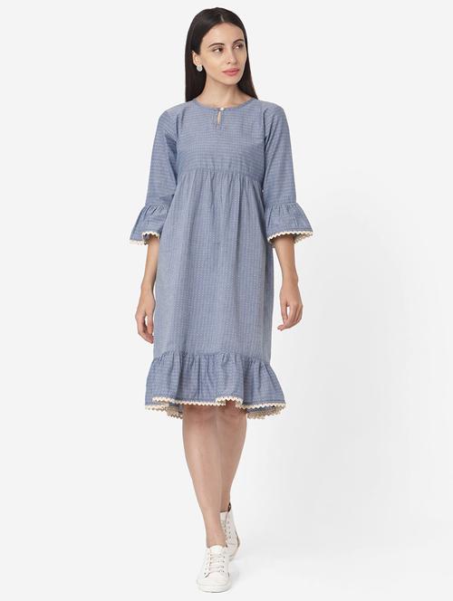 grey cotton blend a-line dress - 21347834 - Very Small Image - 1