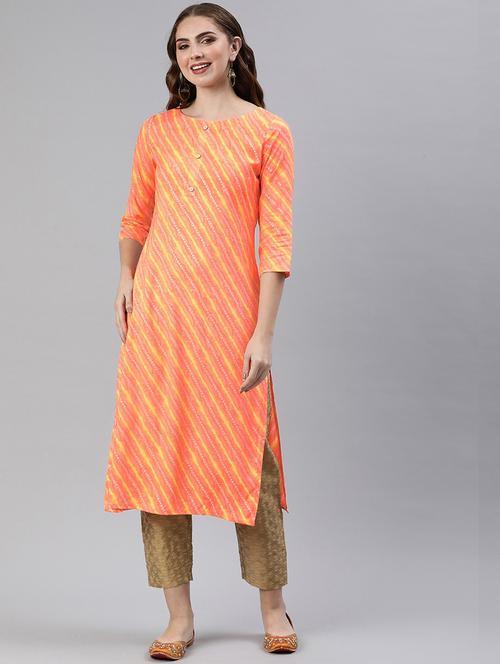 women orange viscose straight kurta - 21347868 - Very Small Image - 1