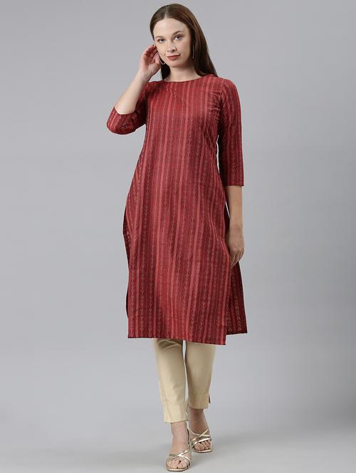 women red cotton blend straight kurta - 21347886 - Very Small Image - 1