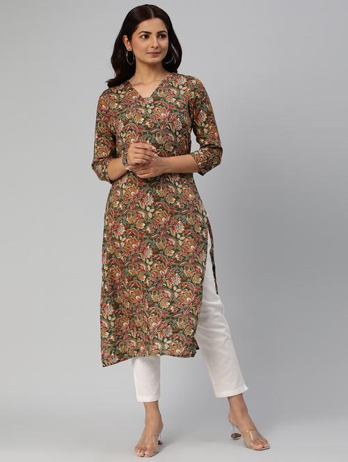 women green viscose straight kurta - 21347899 - Very Small Image - 1