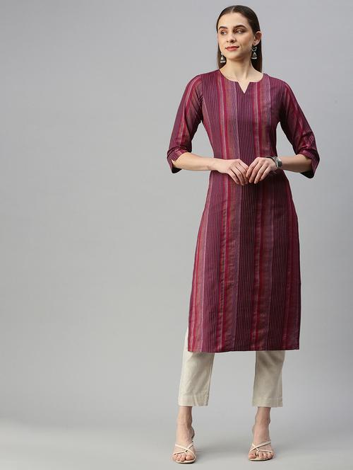 women maroon cotton blend straight kurta - 21347911 - Very Small Image - 1