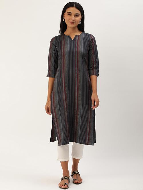 women navy blue cotton blend straight kurta - 21347913 - Very Small Image - 1