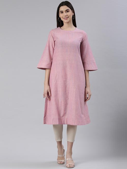 women pink cotton blend a-line kurta - 21347917 - Very Small Image - 1