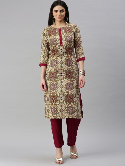 women round neck kurta pant set - 21347978 - Very Small Image - 1