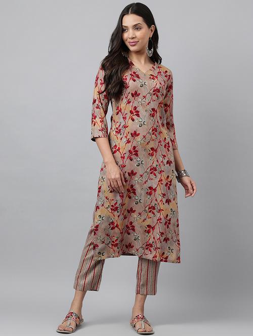 women brown kurta pant set - 21348024 - Very Small Image - 1