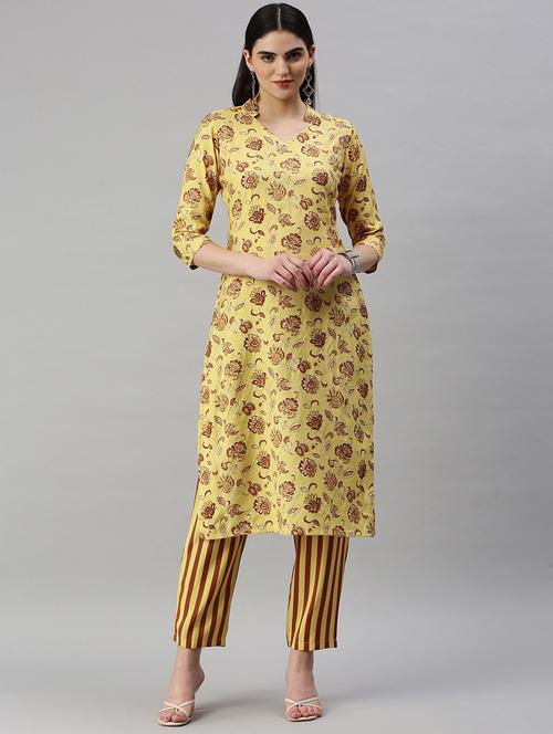 women v neck kurta pant set - 21348083 - Very Small Image - 1