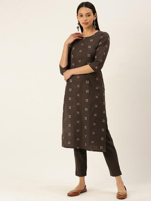 women round neck kurta pant set - 21348122 - Very Small Image - 1