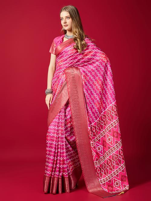 women geometric printed zari bordered saree with blouse - 21348668 - Very Small Image - 1