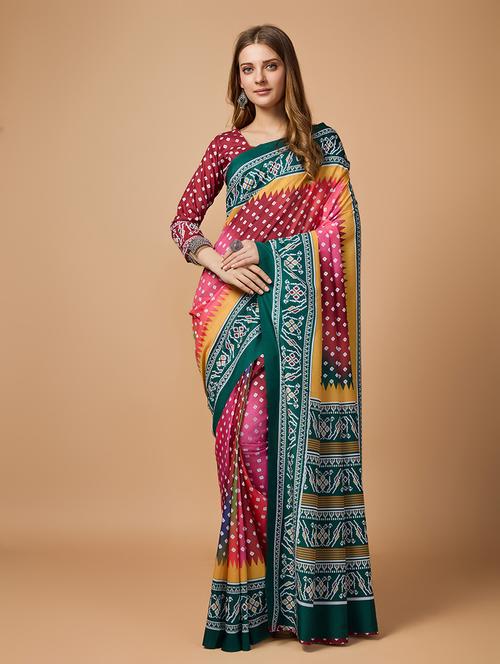 women printed saree with blouse - 21348680 - Very Small Image - 1