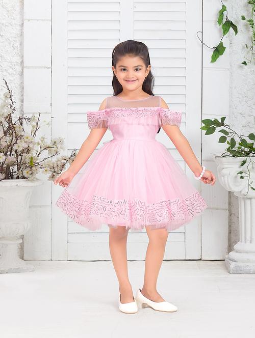 girls sequin net flare frock - 21348818 - Very Small Image - 1
