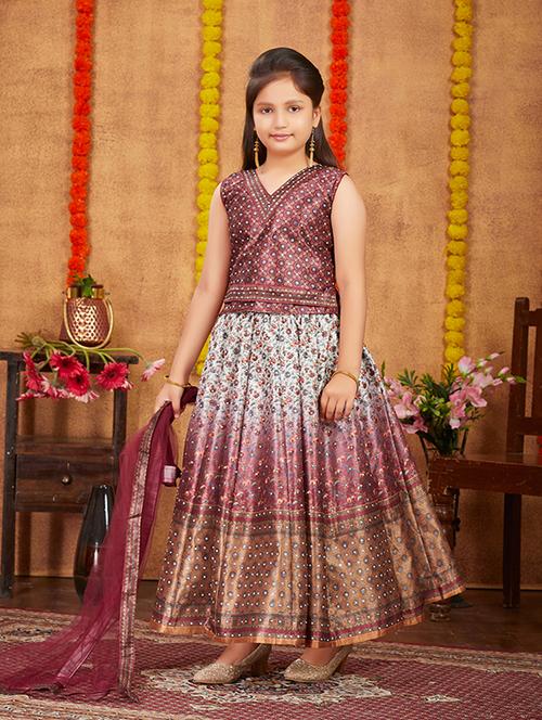 girls maroon silk lehenga choli - 21348869 - Very Small Image - 1