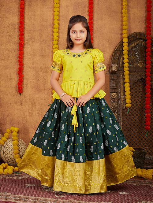 girls yellow silk lehenga choli - 21348871 - Very Small Image - 1
