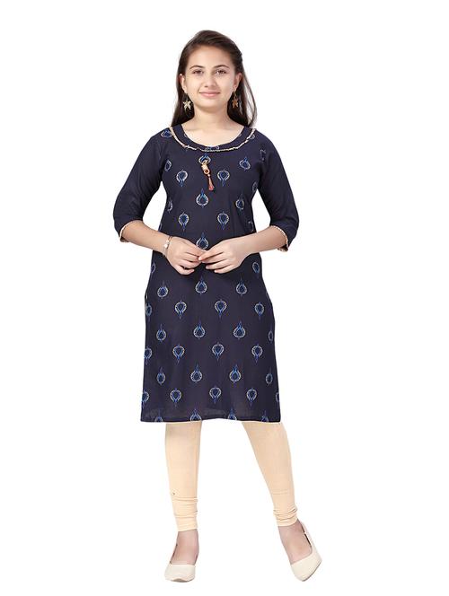 girls navy blue cotton kurta legging set - 21348916 - Very Small Image - 1