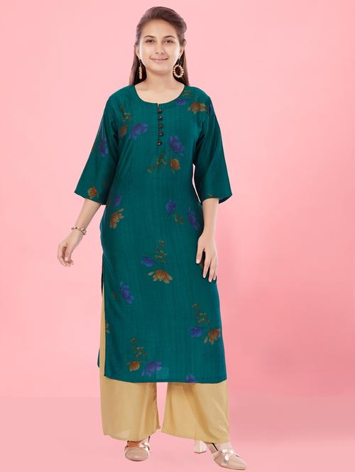 girls printed kurta palazzo suit set - 21348958 - Very Small Image - 1