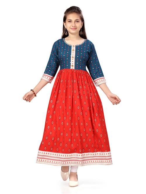 girls blue cotton kurta legging set - 21348975 - Very Small Image - 1