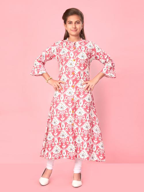 girls pink printed cotton kurta legging set - 21348990 - Very Small Image - 1