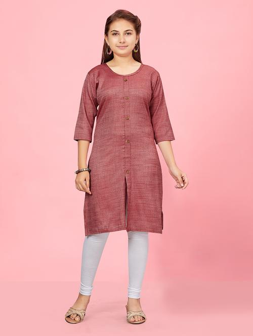 girls maroon cotton kurta legging set suit set - 21349041 - Very Small Image - 1