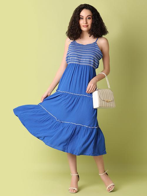 women blue solids tiered dress - 21349618 - Very Small Image - 1