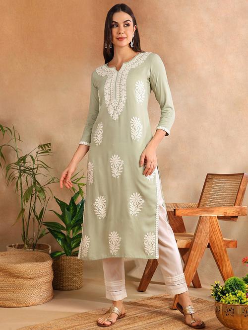 women three quarter sleeve straight kurta - 21350232 - Very Small Image - 1
