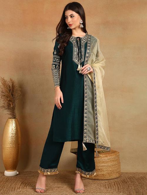 women zari work long sleeve suit set - 21350251 - Very Small Image - 1
