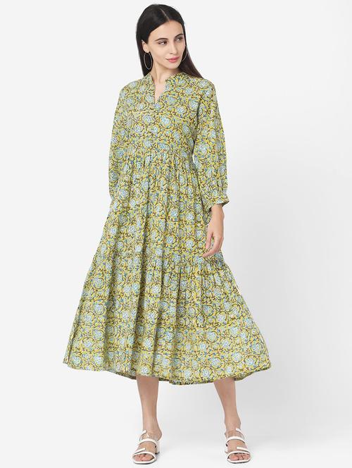 women green cotton flared ethnic dress - 21352028 - Very Small Image - 1