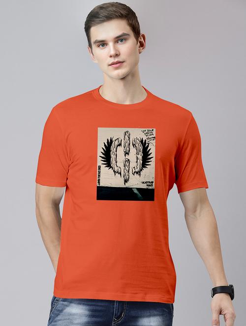 orange cotton blend front print tshirt - 21353007 - Very Small Image - 1