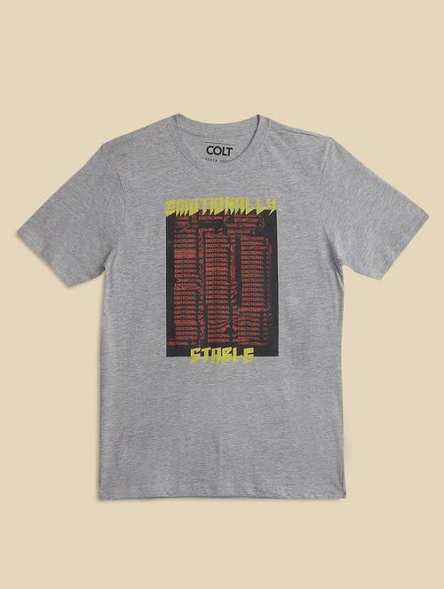 grey melange cotton front print tshirt - 21354849 - Very Small Image - 1