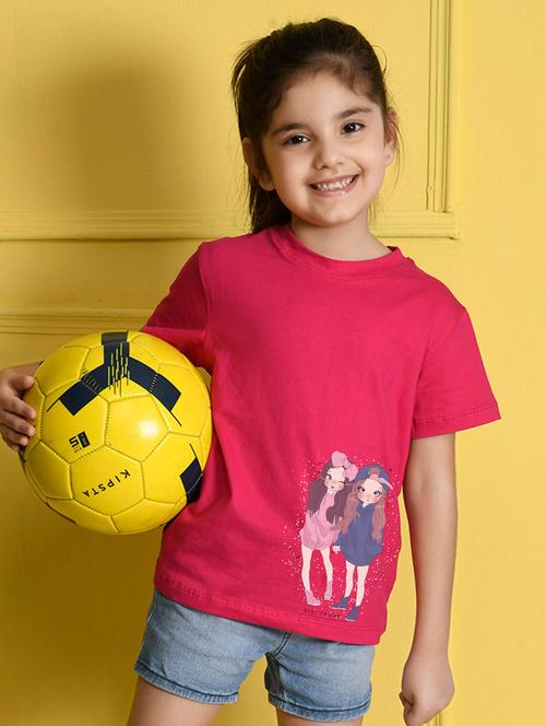 girls printed round neck cotton tee - 21355190 - Very Small Image - 1