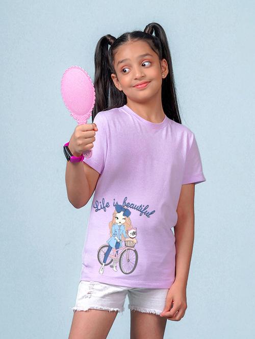 girls printed round neck cotton tee - 21355211 - Very Small Image - 1