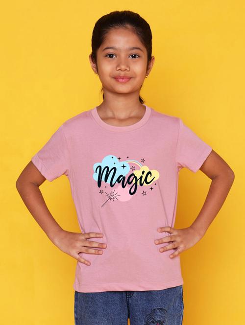 girls chest print round neck t-shirt - 21355373 - Very Small Image - 1