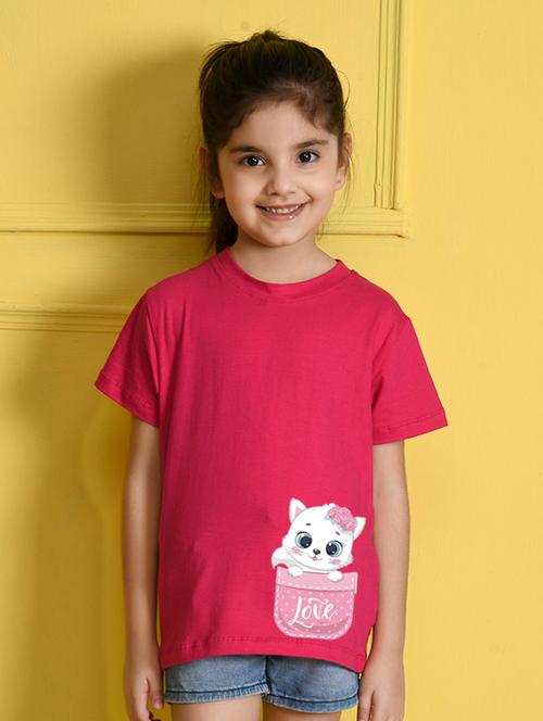 girls placement print round neck t-shirt - 21355389 - Very Small Image - 1