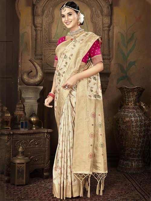 women cream tussar saree - 21355716 - Very Small Image - 1