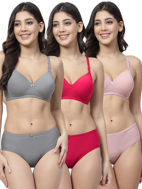 pack of 3 solid bra and panty set - 21355770 - Very Small Image - 1