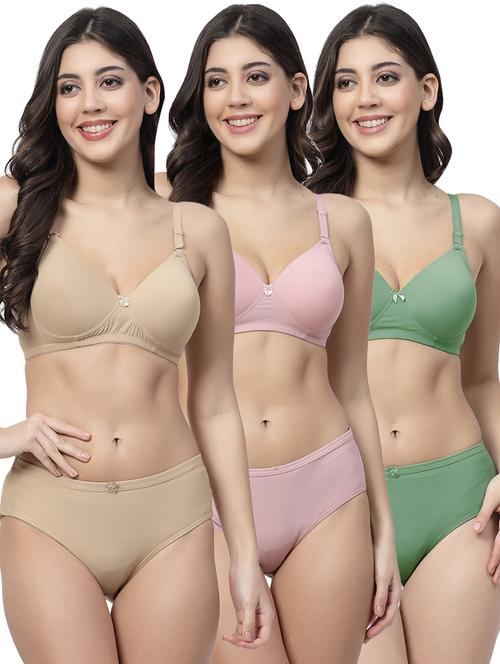pack of 3 solid bra and panty set - 21355783 - Very Small Image - 1