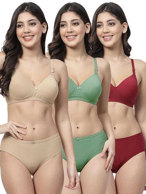 pack of 3 solid bra and panty set - 21355784 - Very Small Image - 1