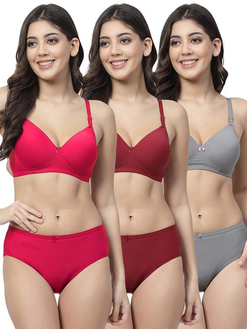 pack of 3 solid bra and panty set - 21355785 - Very Small Image - 1