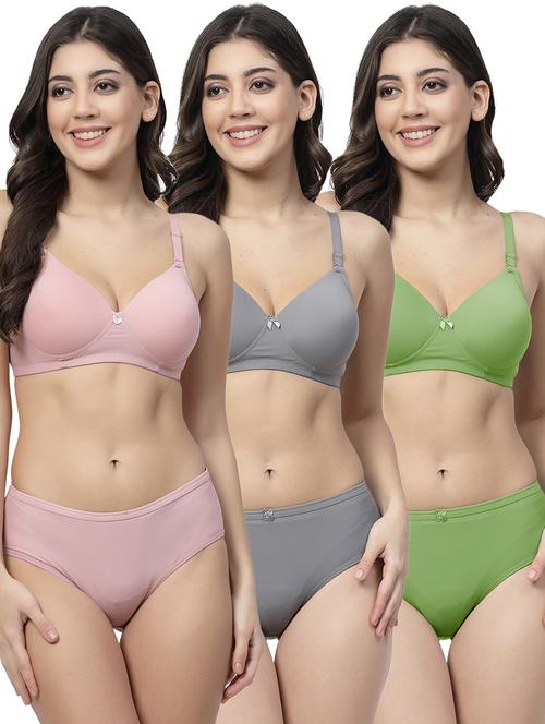 pack of 3 solid bra and panty set - 21355792 - Very Small Image - 1